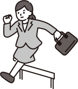 ハードルを飛び越える、スーツ姿の女性