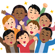 両手を挙げて喜び合う人々