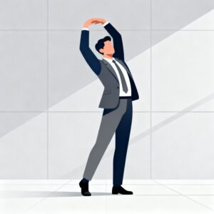 背伸びストレッチをするスーツ姿の男性