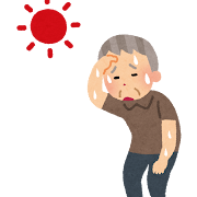 太陽の陽に当たって汗をかく高齢の男性