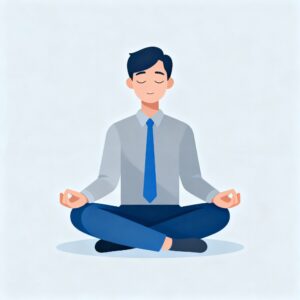 ヨガのポーズをとるスーツ姿の男性