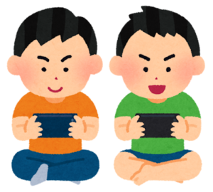 ゲームを楽しむ二人の男の子のイラスト