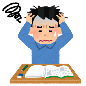 勉強で苦しむ男性のイラスト