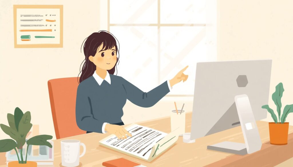 事務作業でケアレスミス対策をする様子