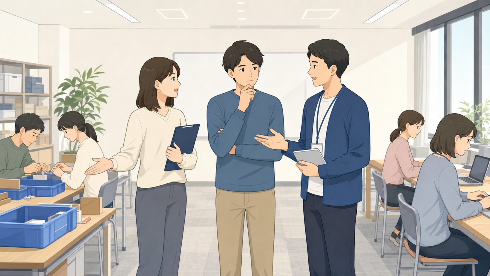 複数の実習エリアを見比べながら支援者と相談する