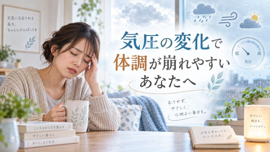 気圧の変化で体調が崩れやすい人をイメージしたブログ画像