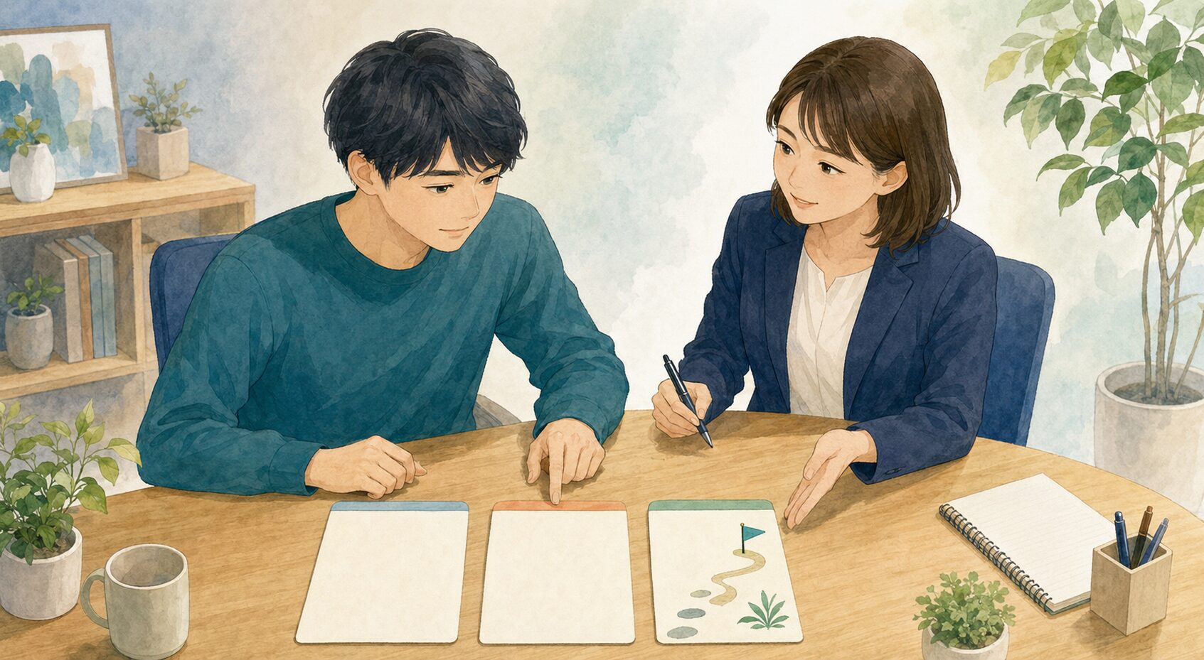過去・学び・次の工夫を三枚のカードで整理する場面