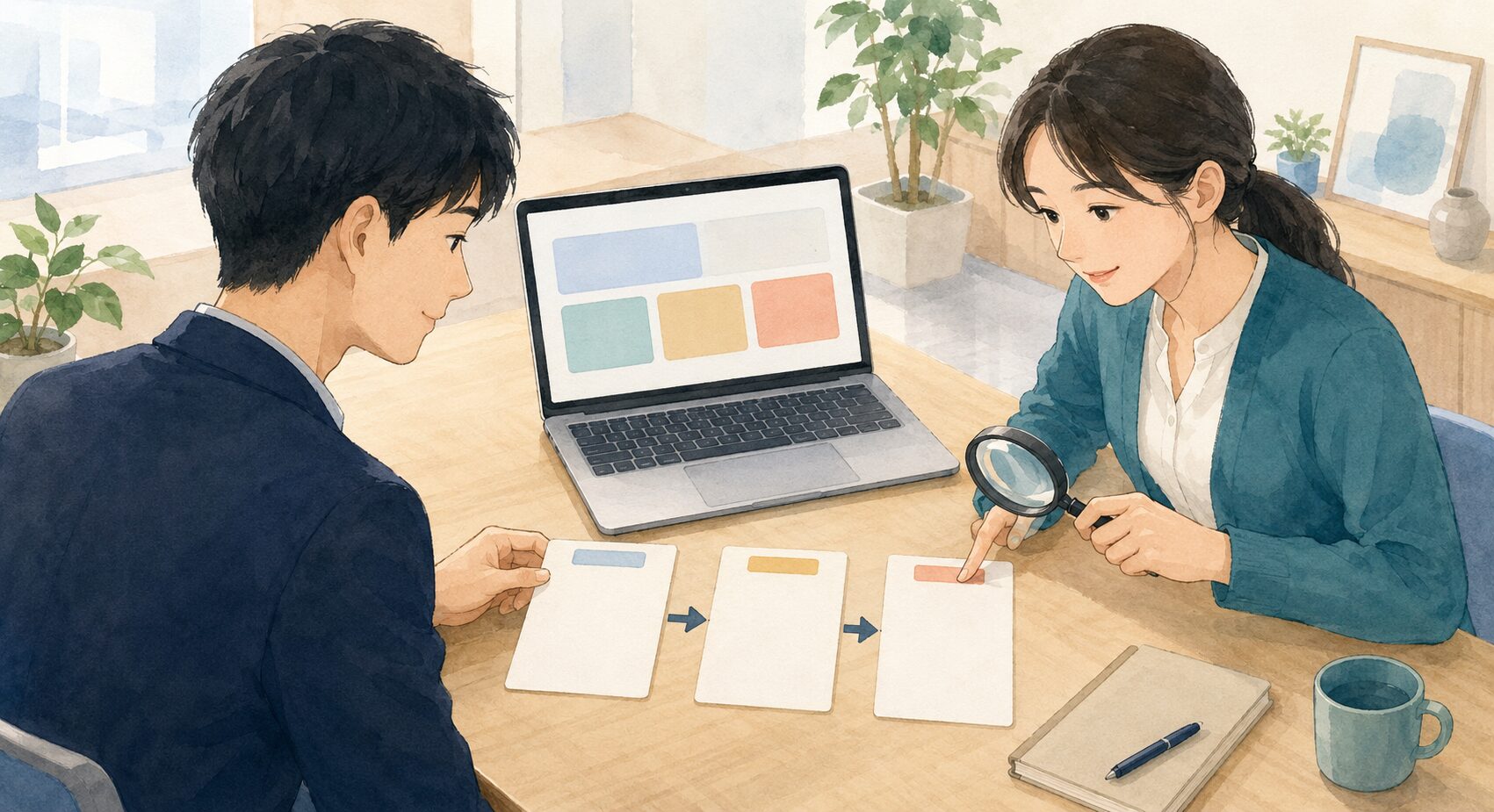 PC作業と三段階の確認手順を照合する場面