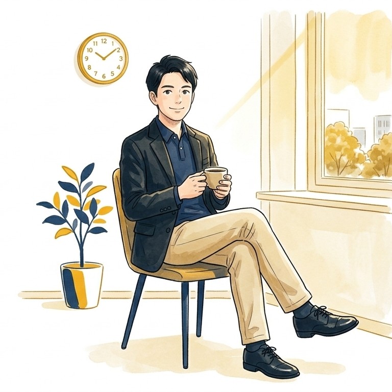 コーヒーナップの効果を解説する、コーヒーを手に休憩するスタッフのイラスト